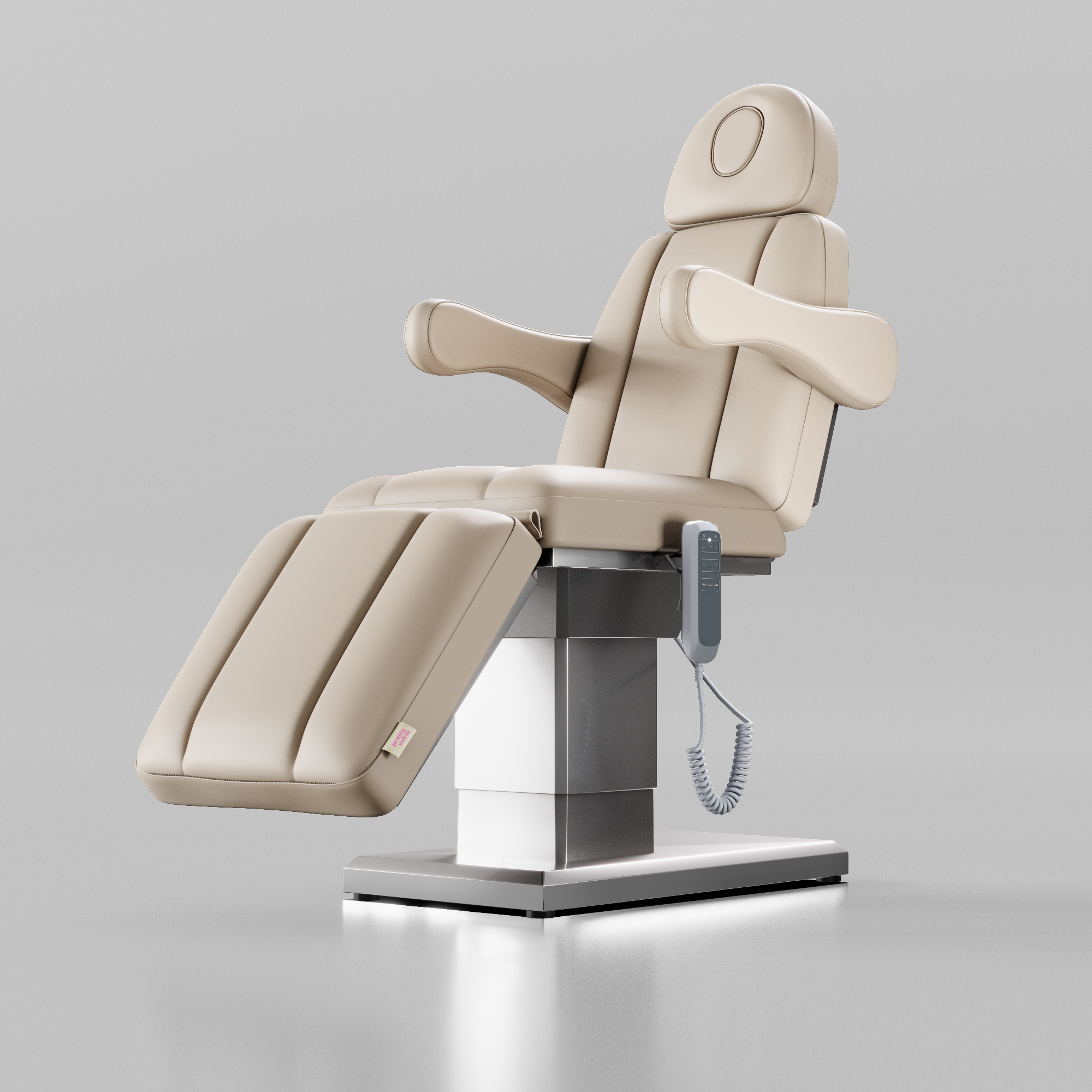 Nude Leather Beauty Bed with Silver Adjustable Base with Hand Remote