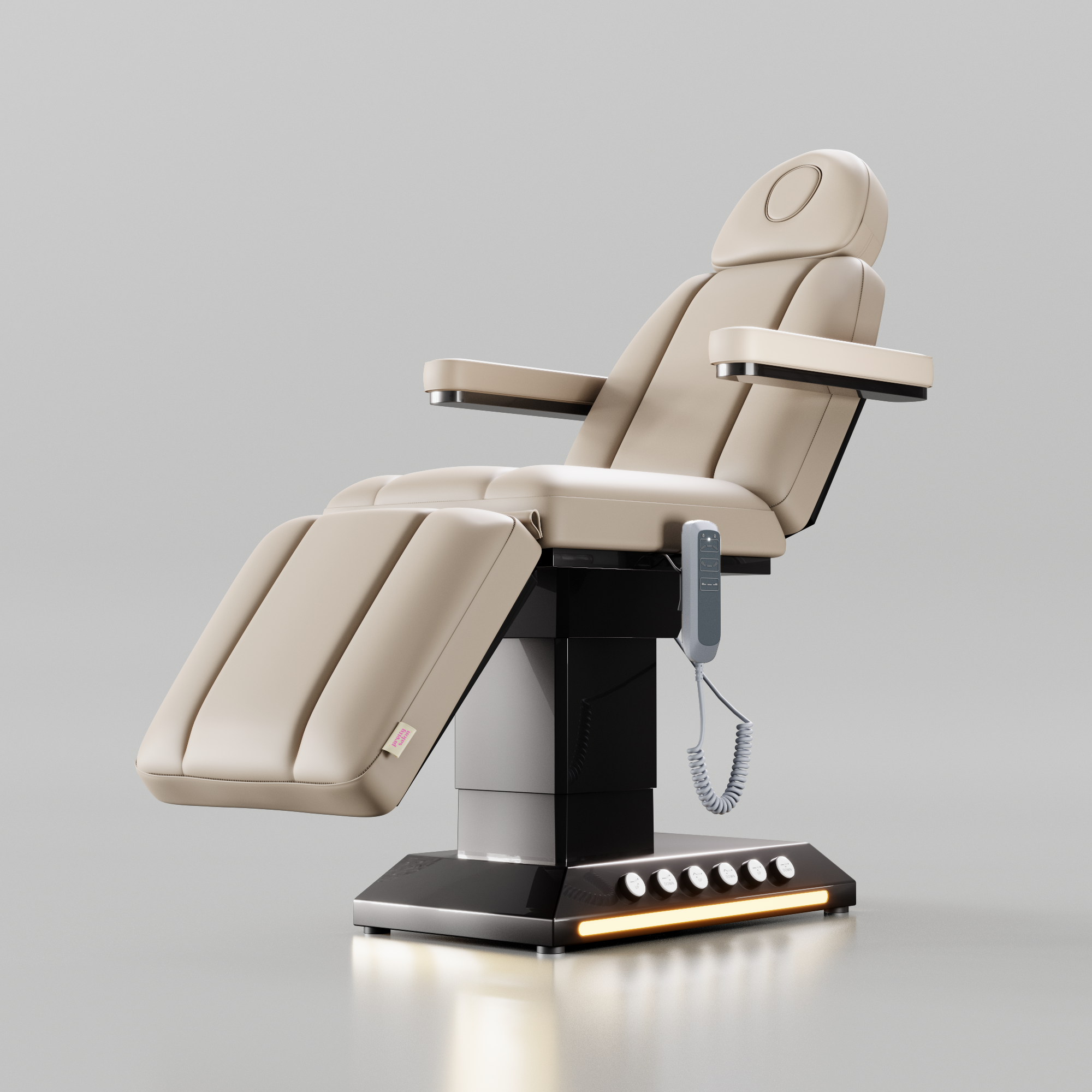 Luxury Faux Leather Nude and Chrome Black Salon Bed 