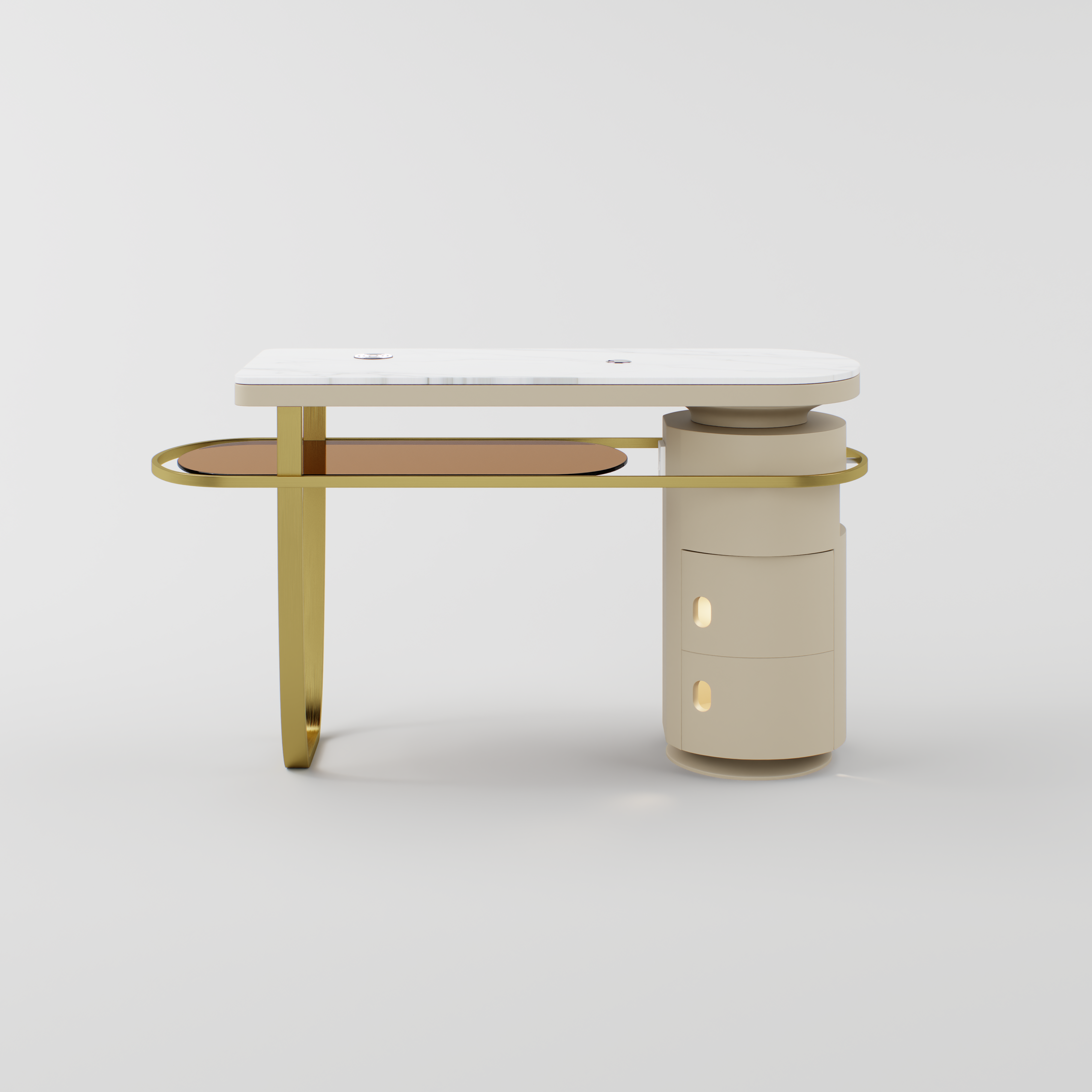 Luxury single nail table with gold legs and nude draws