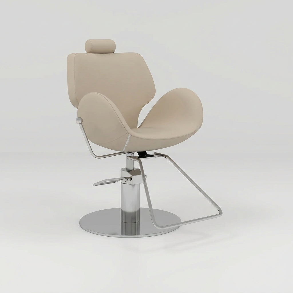 Nude leather chair for eyebrow treatments with silver base