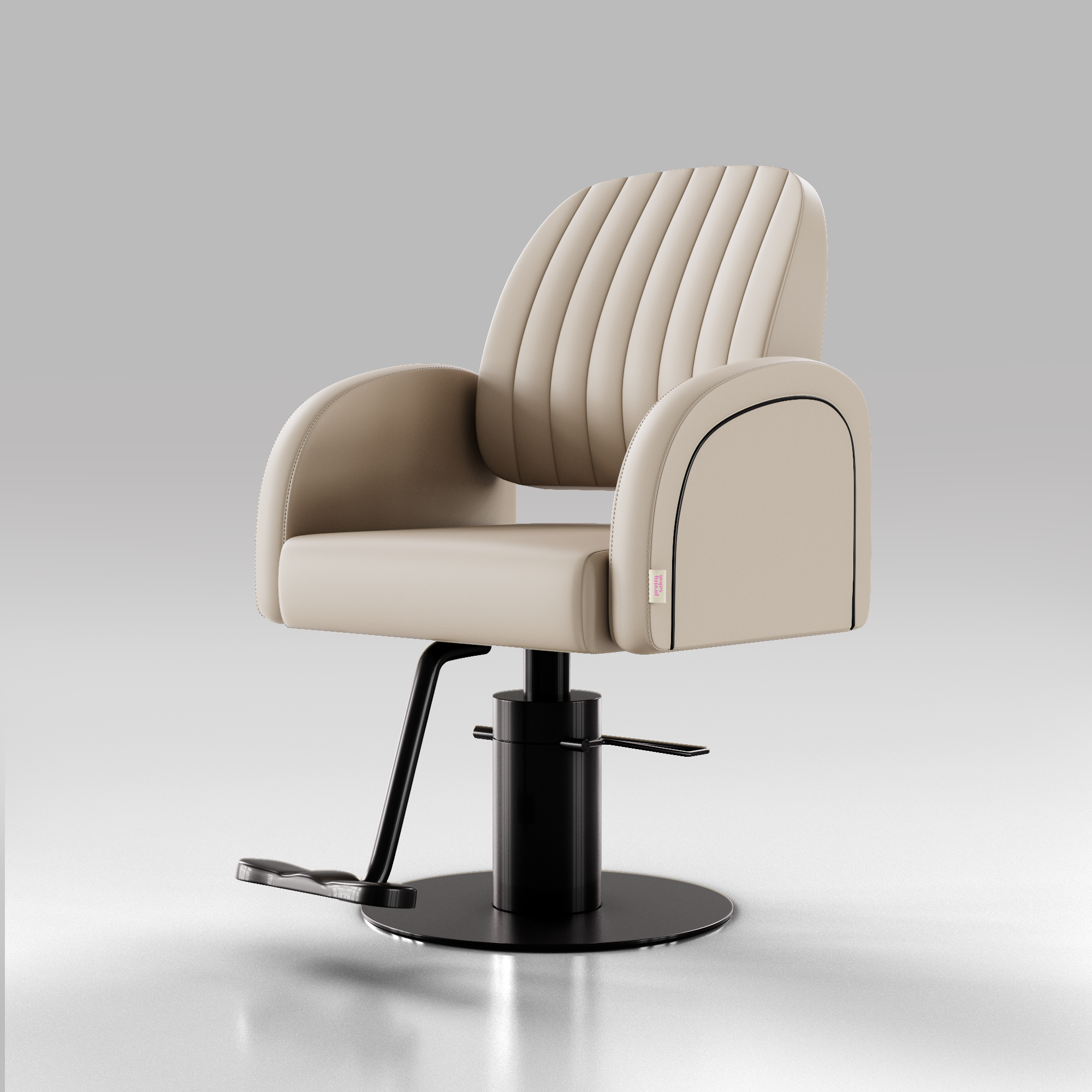 Nude Leather Hair Chair with Black Circle Base and Piping