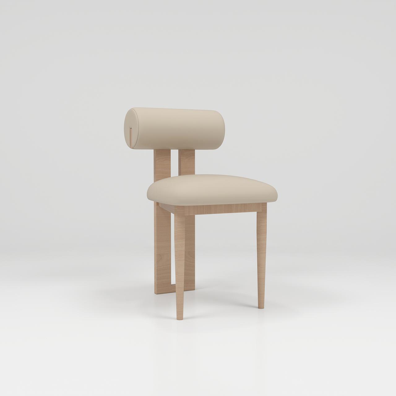 Nude leather nail desk chair with oak legs 