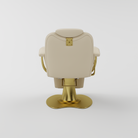 nude leather chair with adjustable height and gold matte base that reclines 