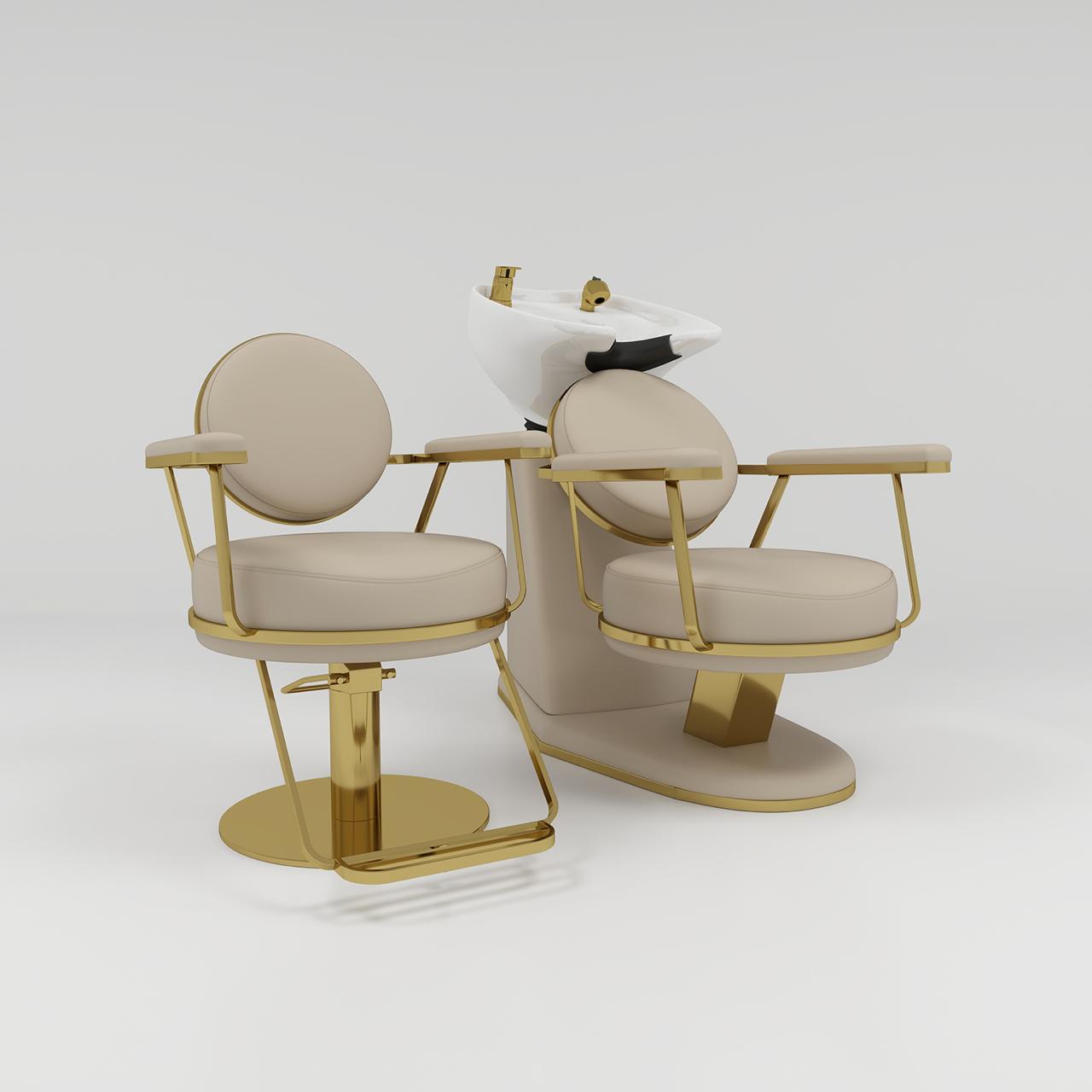 incluidng hair styling chair and hair basin in leather and stainless steel