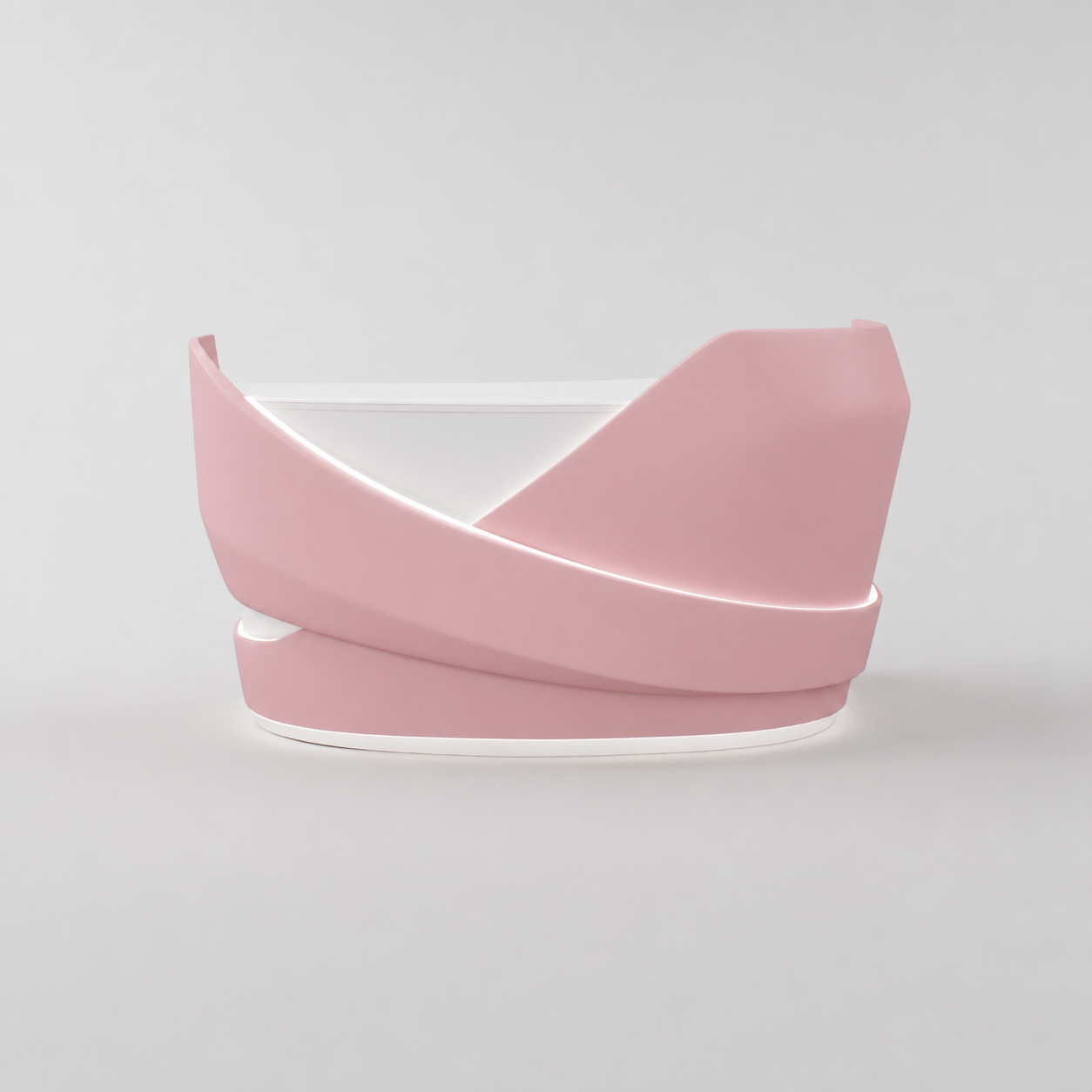 Pink Designer reception desk with flowing curved panels.