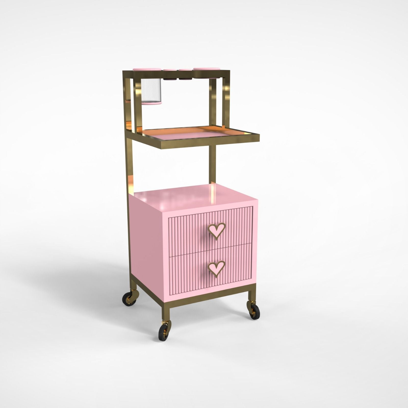 Pink Fluted Hairdressing Trolley with heart handles