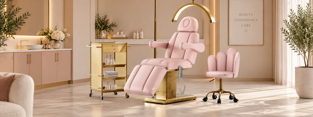 Pink and Gold Ariella Bed with Gold Moonlight and Stool