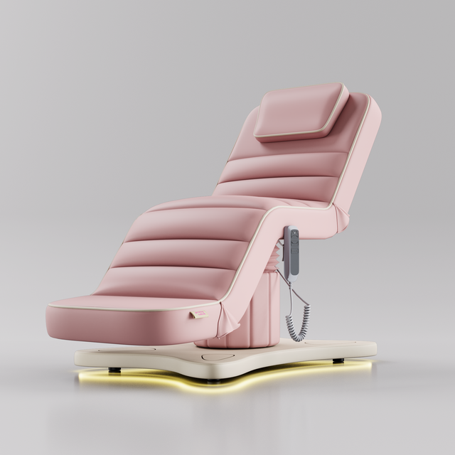 Leather Pink Salon Bed with Cream Piping