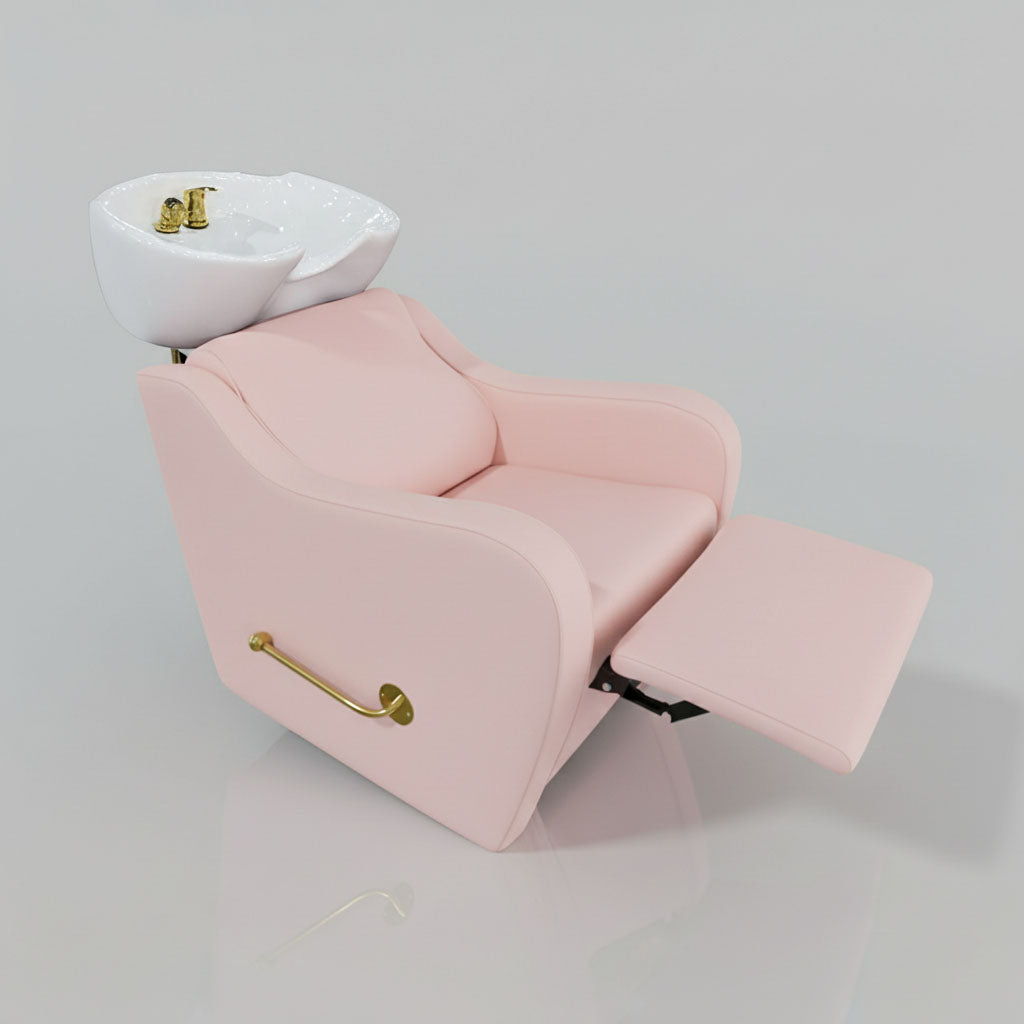 Pink Leather Shampoo Chair with Reclining Leg Rest 