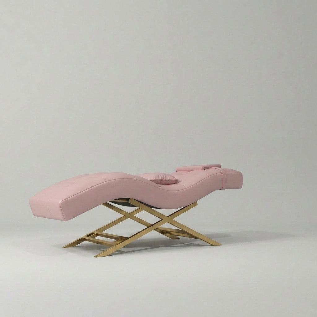 Pink leather lash bed with gold stainless steel base for salons