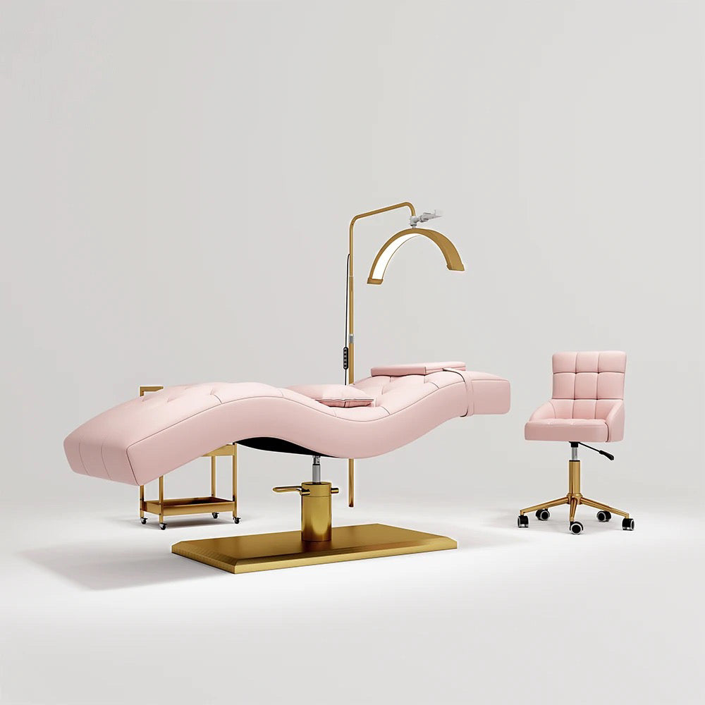 Pink Lash Bed with Stool, Light and Trolley