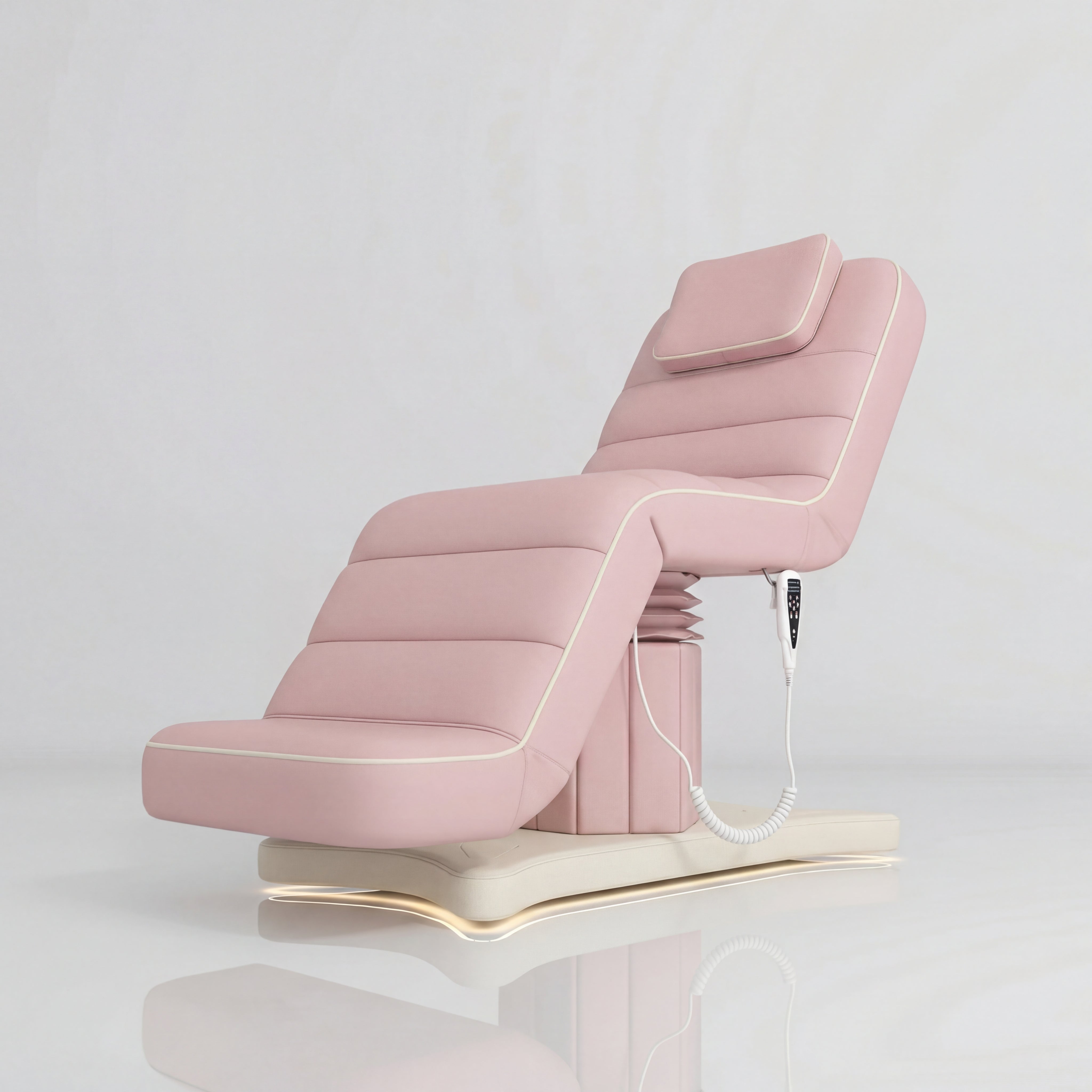 Leather Pink Salon Bed with Cream Piping 