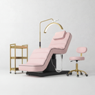 Pink Leather Salon Bed, with Pink and Gold Stool and Gold Moonlght and Trolley