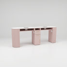Pink nail desk for salons made in mdf and stone top
