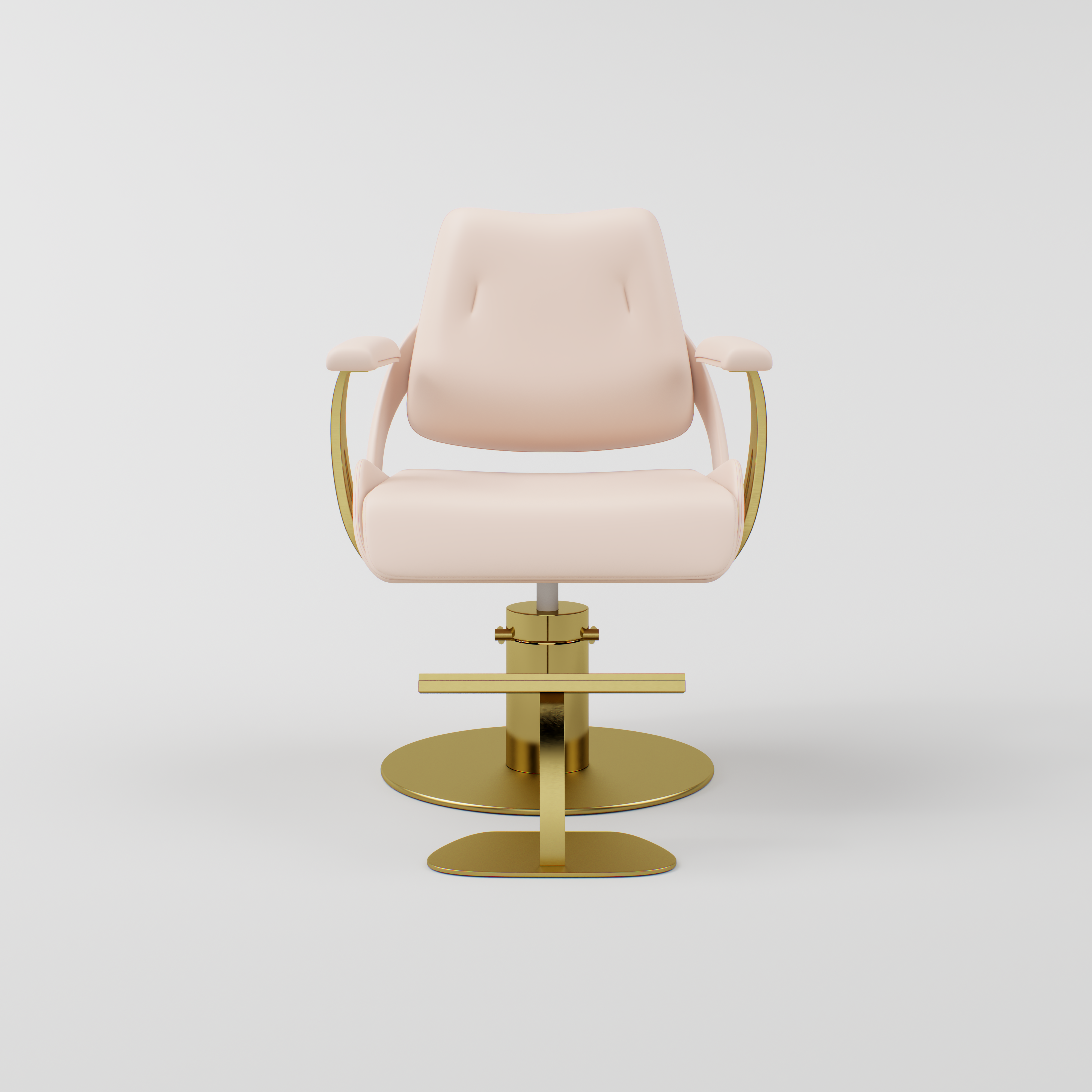 pink leather modern chair with gold base and footrest