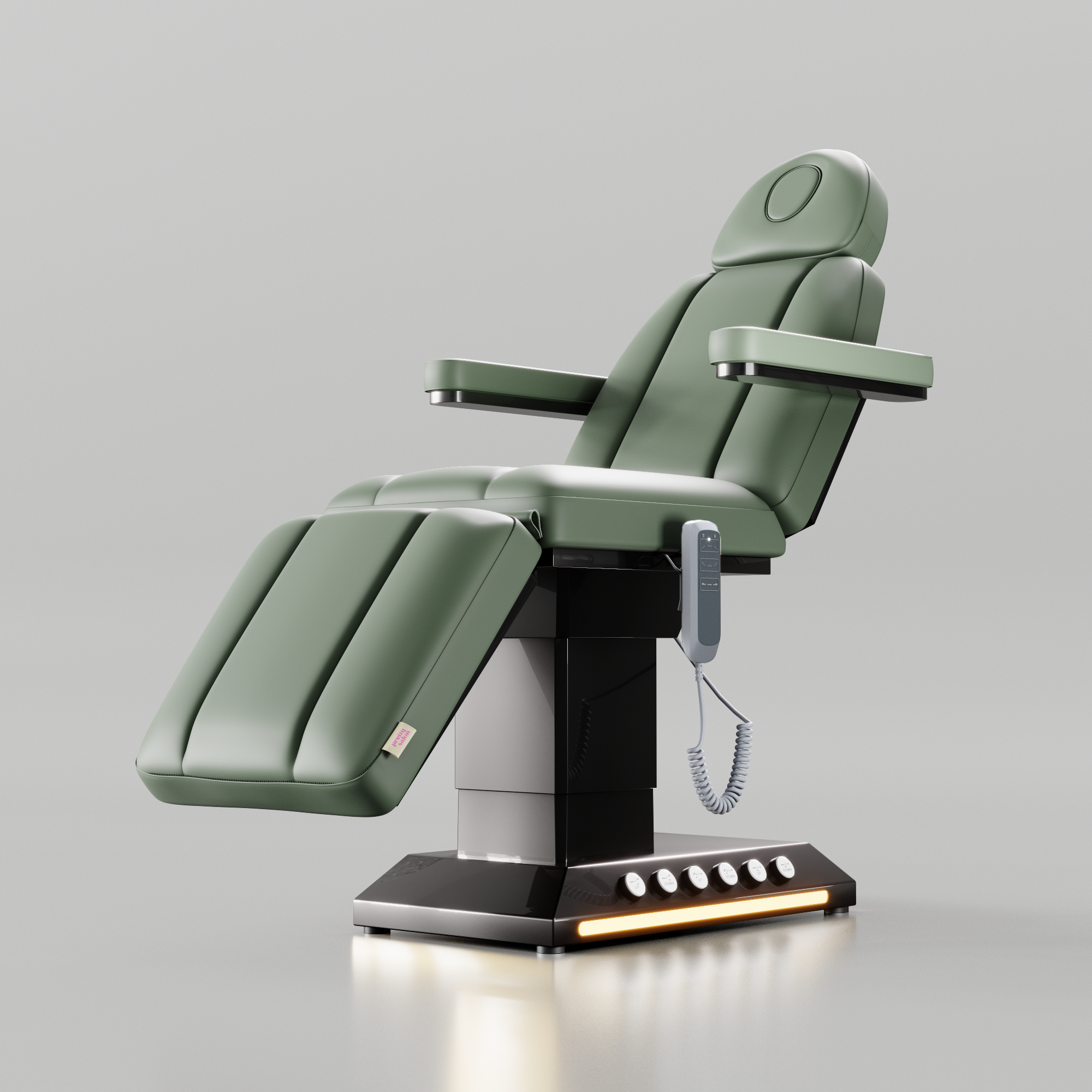 High Quality Electric Bed with 3 Motors in Sage Green and Chrome Black Base with Foot Control