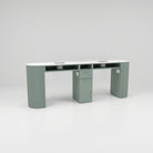 Sage Green Double Nail Desk with Extractor Fans and Plug Sockets 