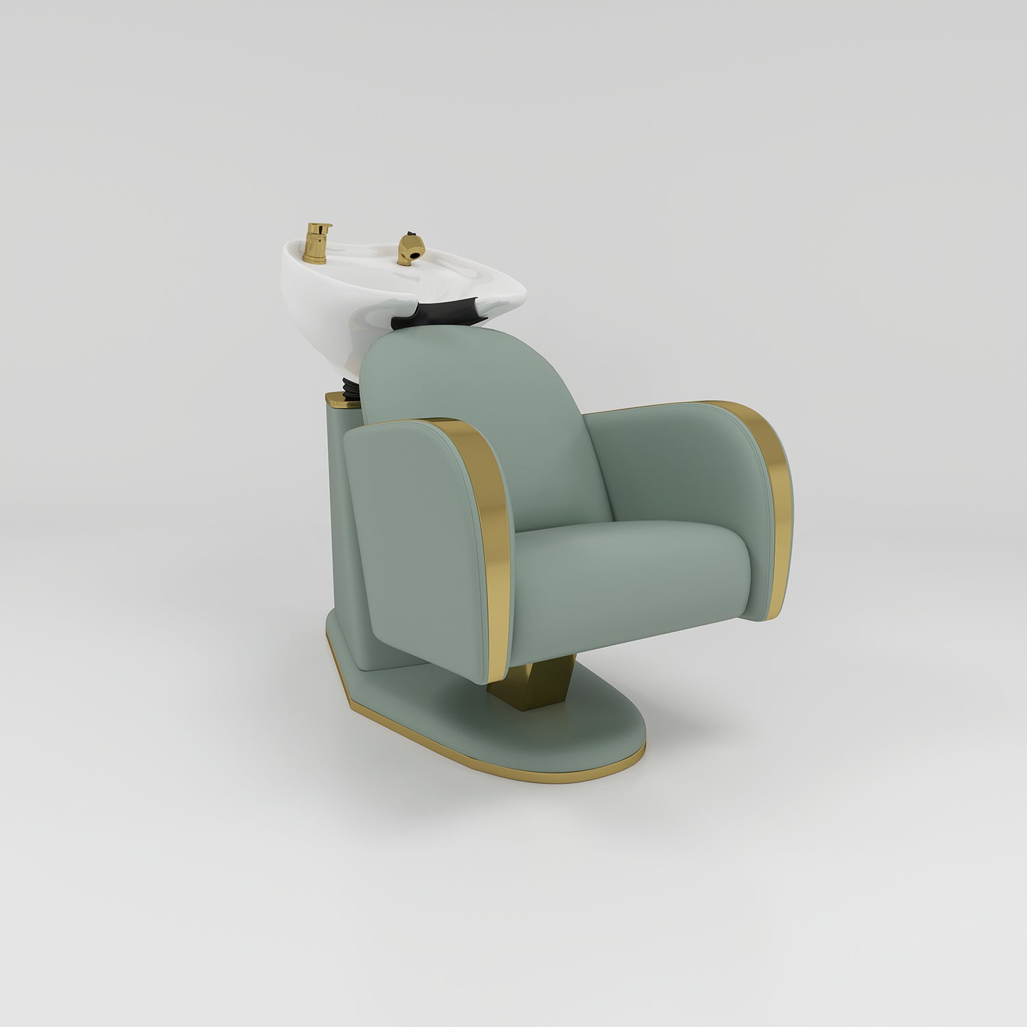 Sage Green and Gold Hair Basin with gold accessories 