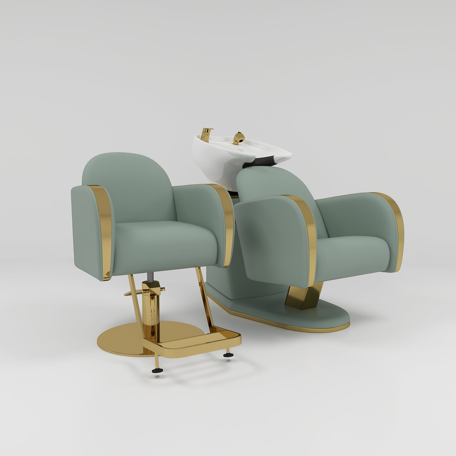 Sage green and gold hairdressing furniture set 