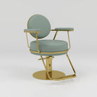 Circle back and base hair styling chair in green and gold 