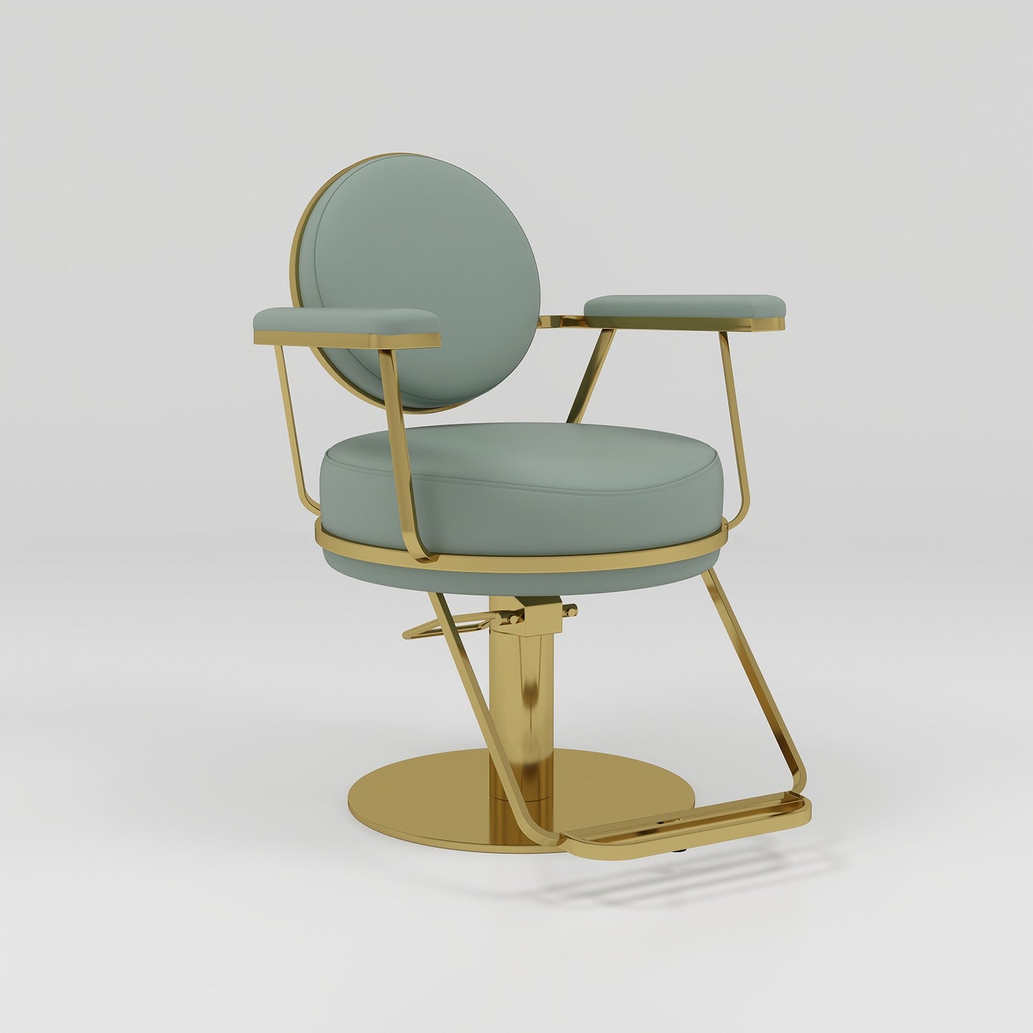 Circle back and base hair styling chair in green and gold 