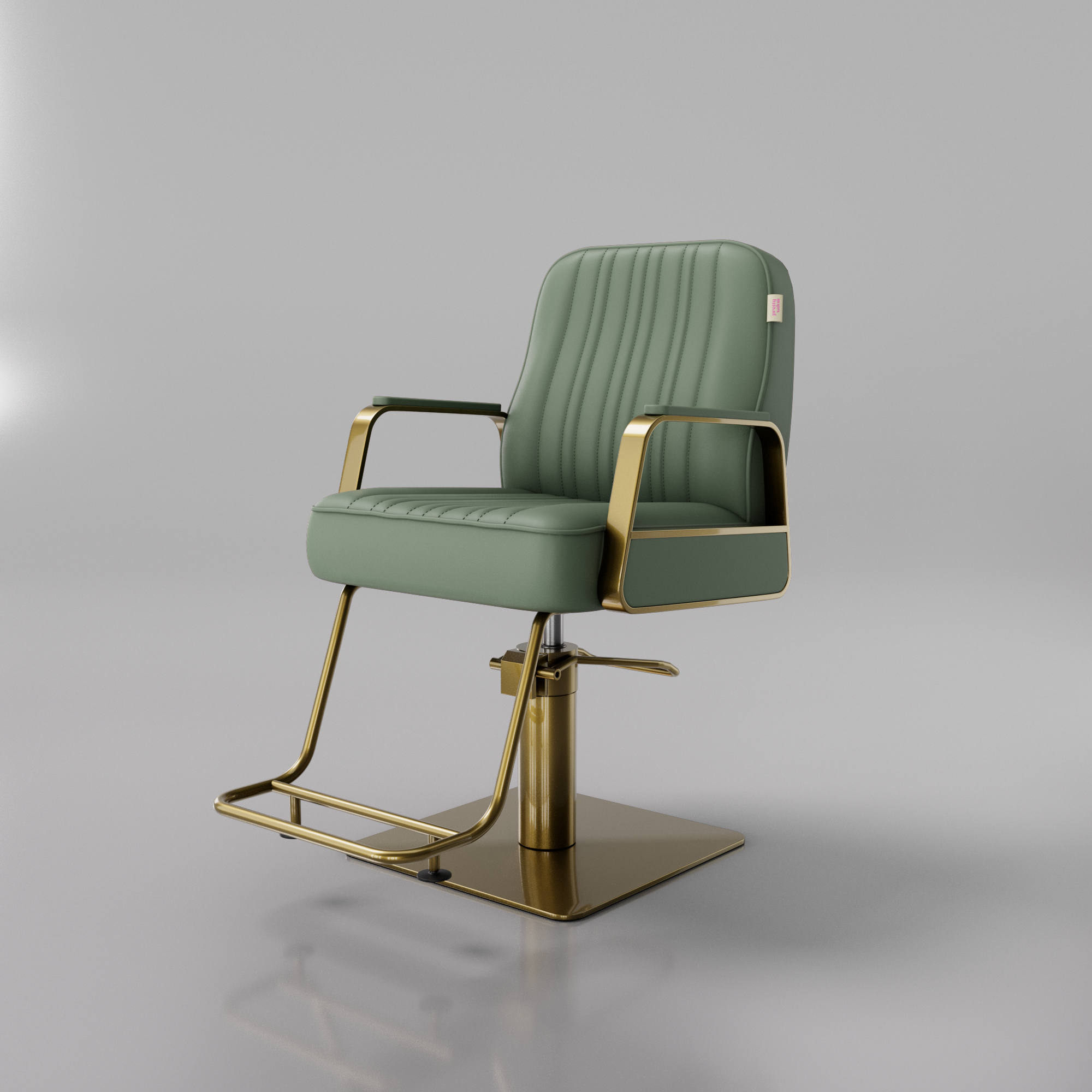 Green Hair Chair with Gold Footrest and Square Base