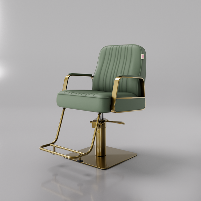 Green Hair Chair with Gold Footrest and Square Base