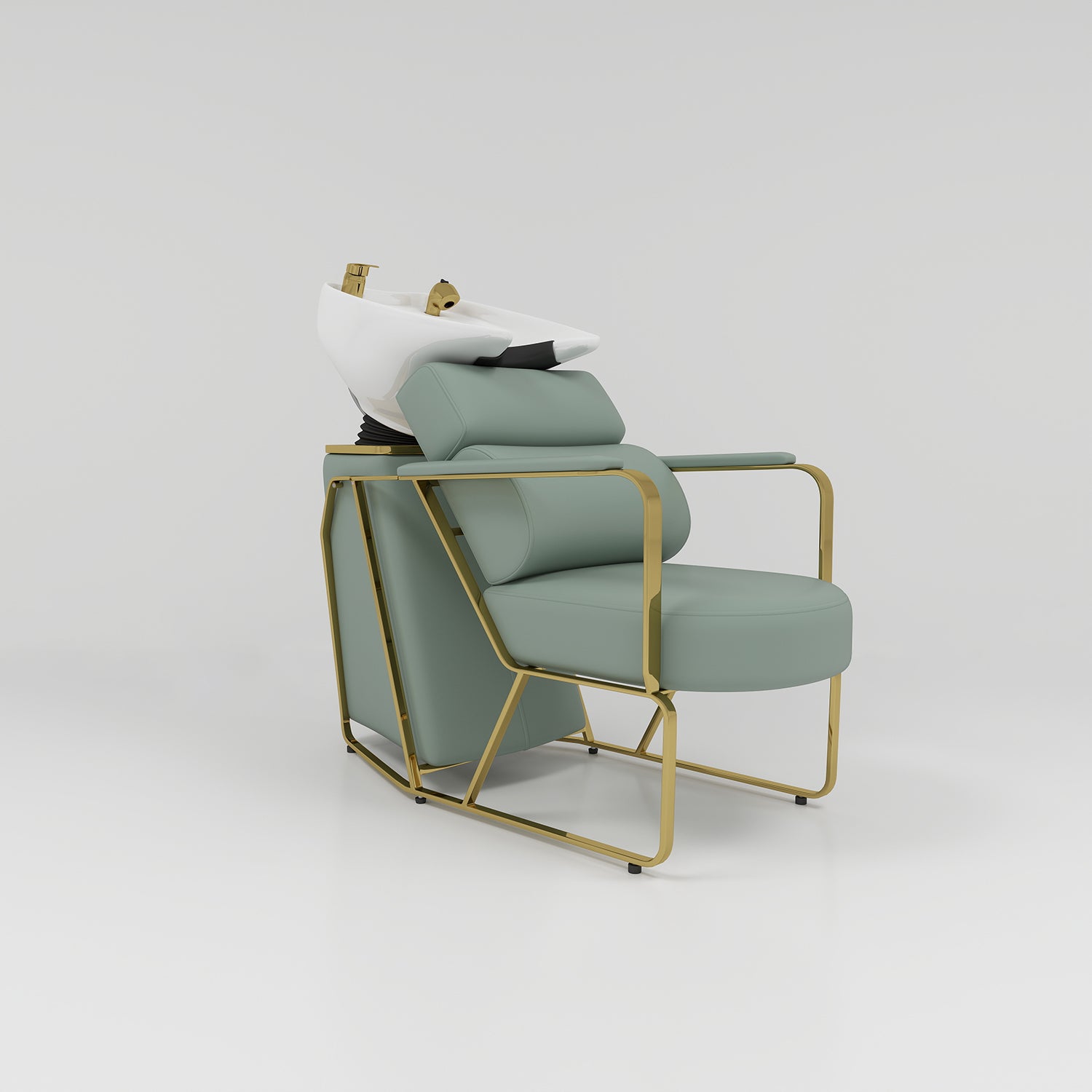 Green Leather Hairdressers Backwash With Gold Accessories