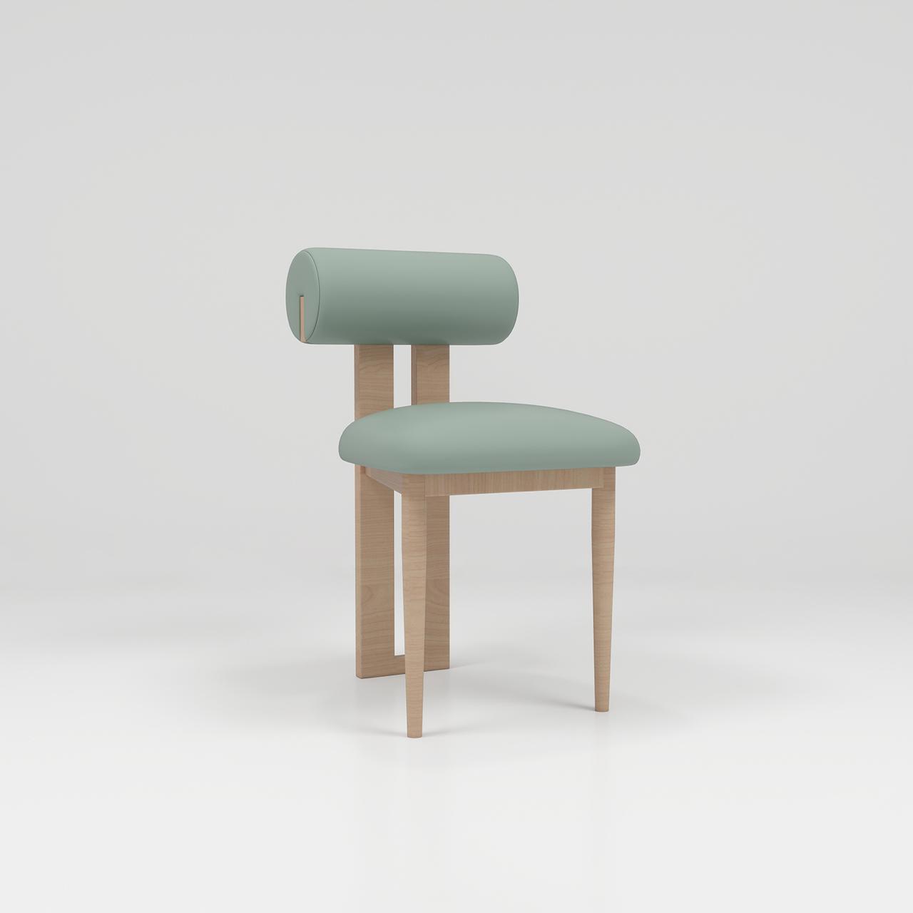 Green leather nail desk chair with oak legs