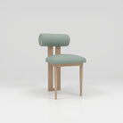 Green leather nail desk chair with oak legs 