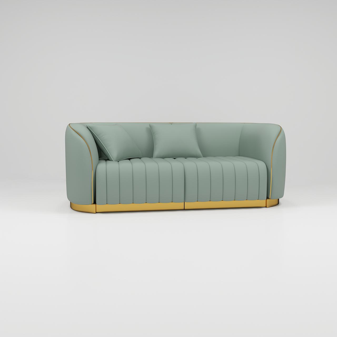 Salon Sofa in Green leather for 2 persons