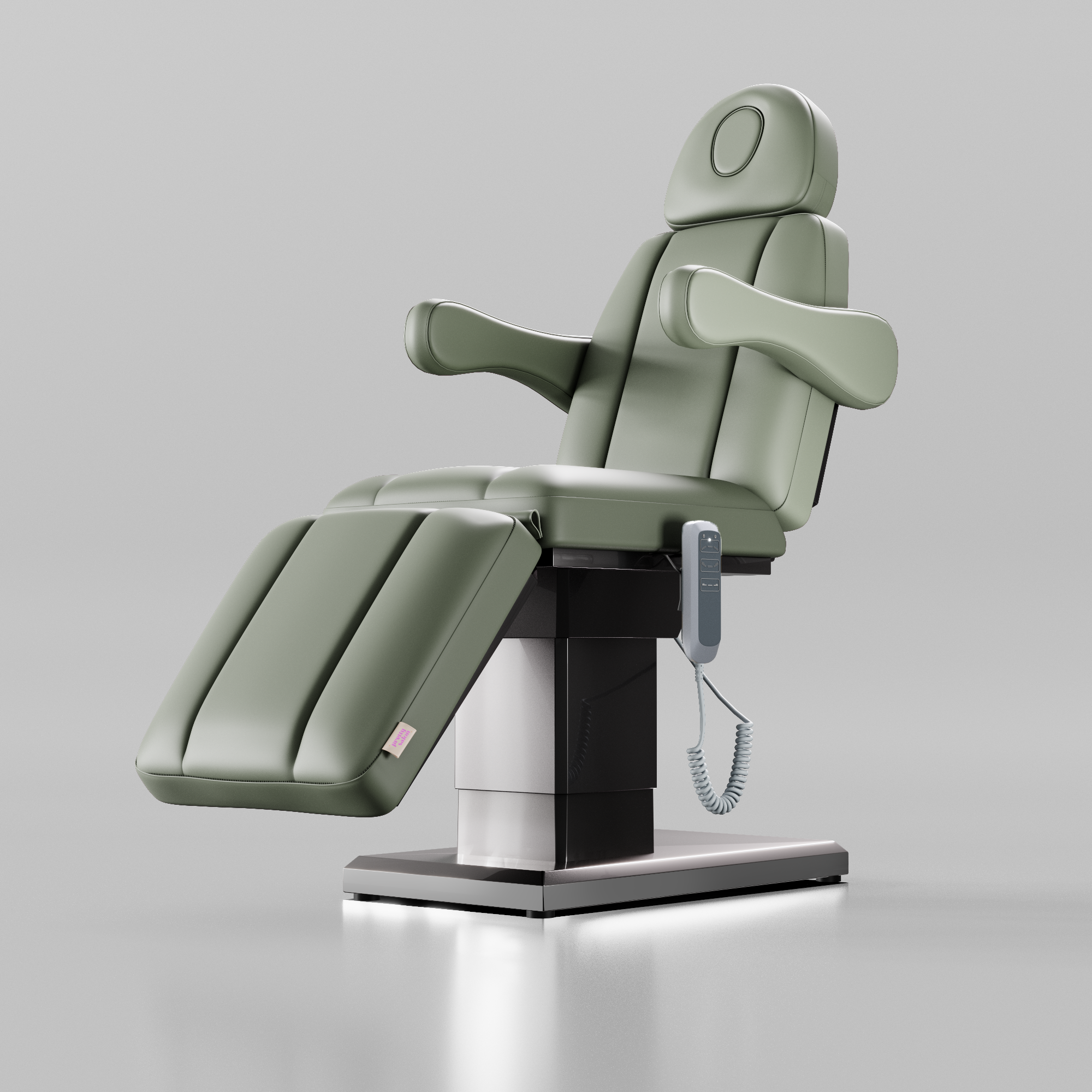 Treatment bed for Salons in Sage Green with Black Chrome Base