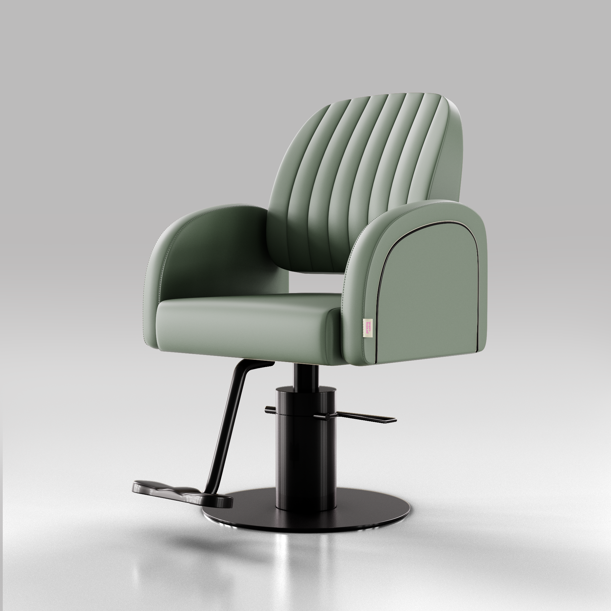 Sage Green Leather Hair Chair with Black Circle Base and Piping