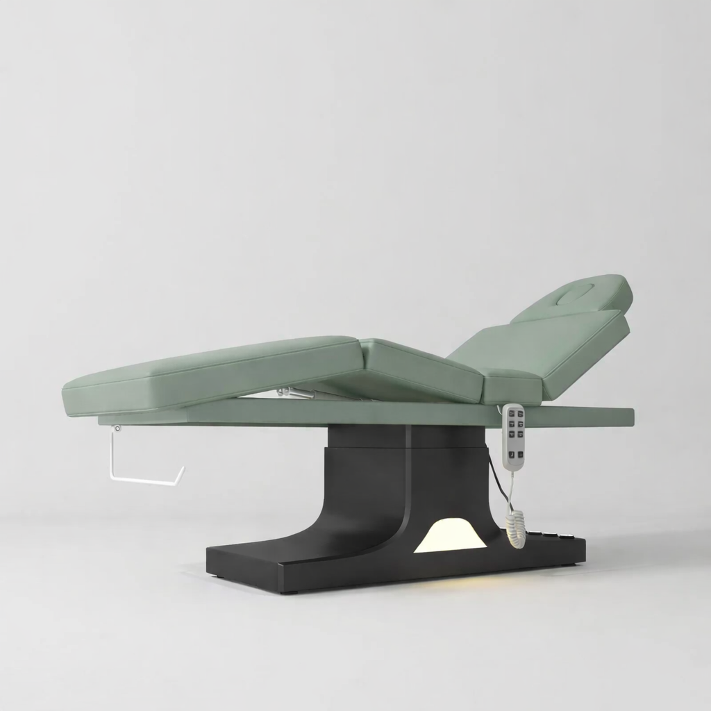 Sage Green Bed with Black Base with Foot Control 