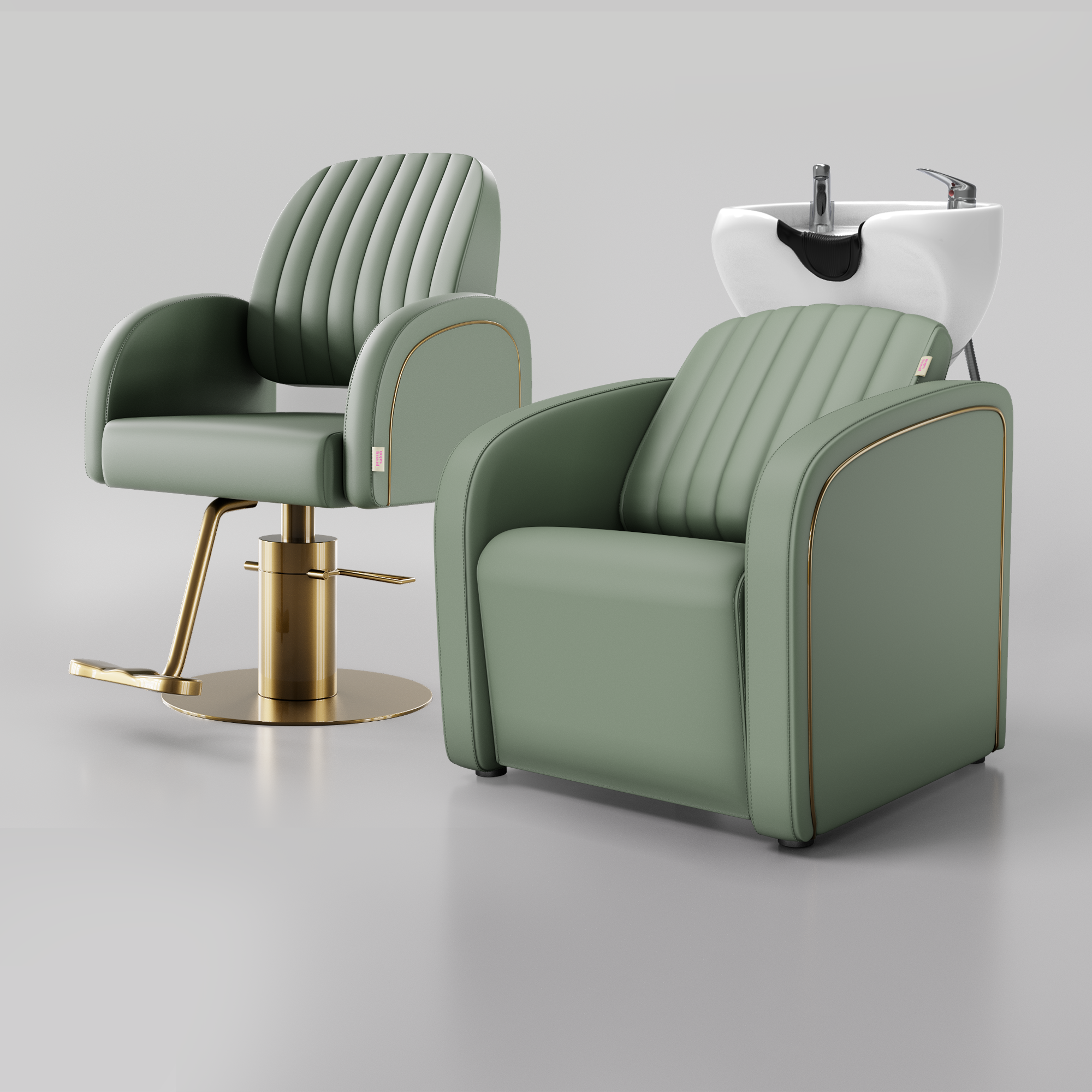 Sage green hair salon set, for luxury salons.