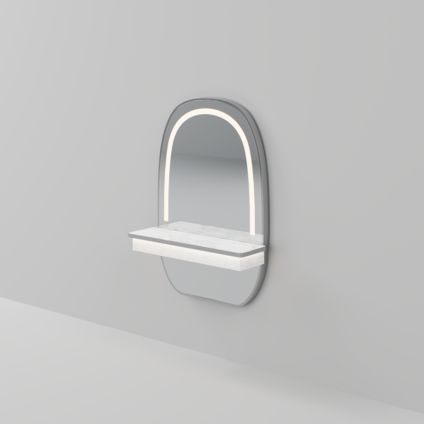 Silver Framed Mirror with LED light and stone shelf