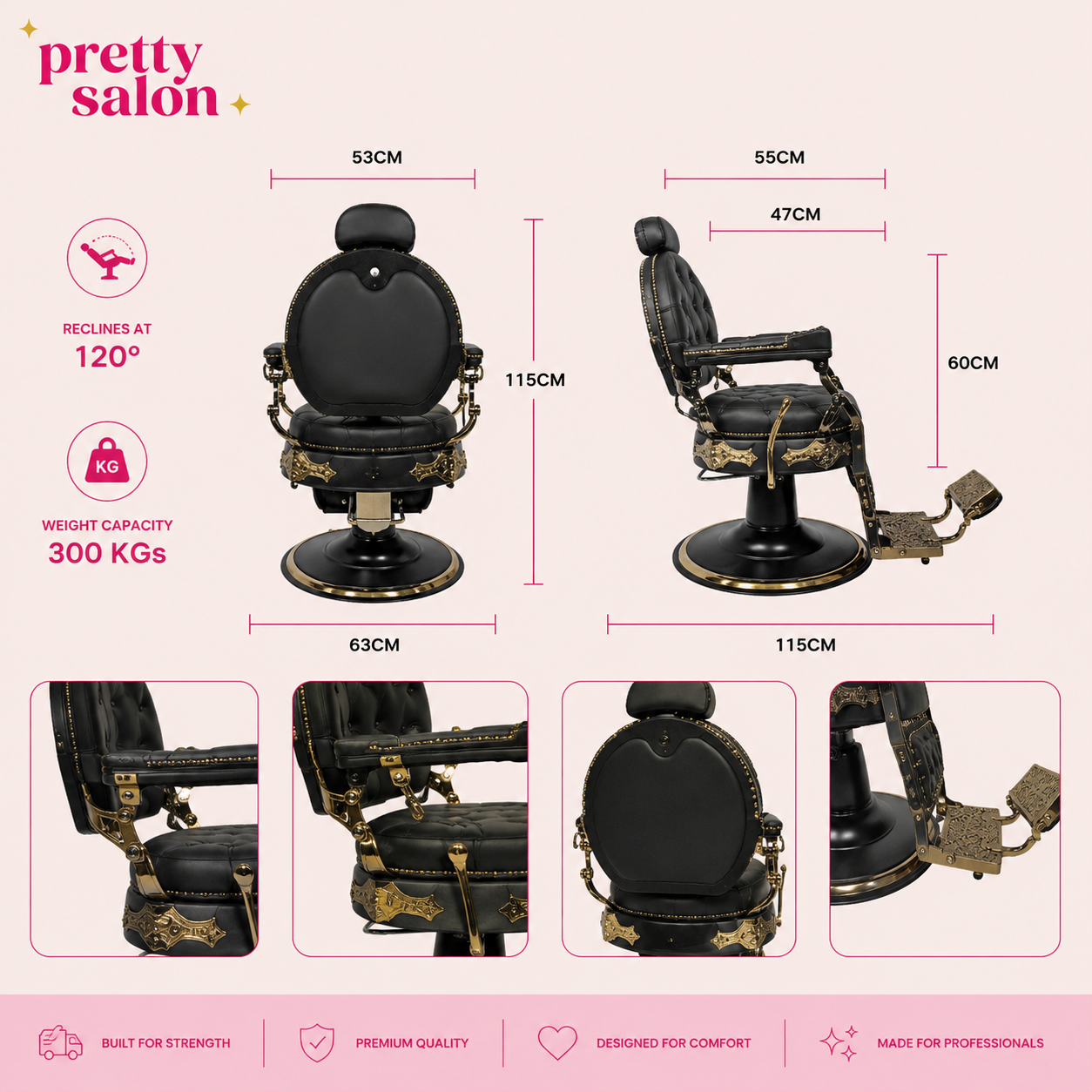 Barber chair at 115 cm in Height and 63 wide