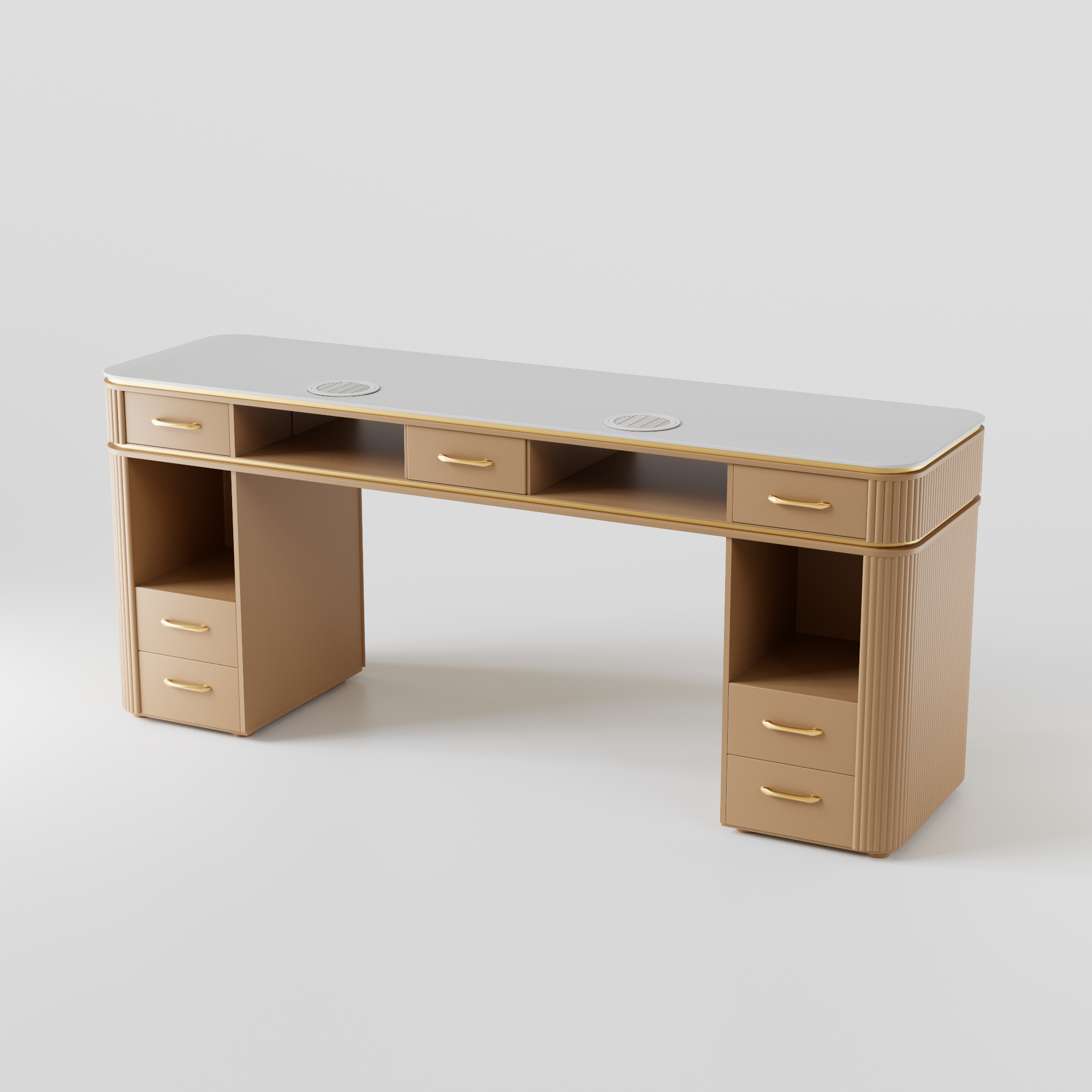 Light brown luxury nail desk for beauty salons and manicures.