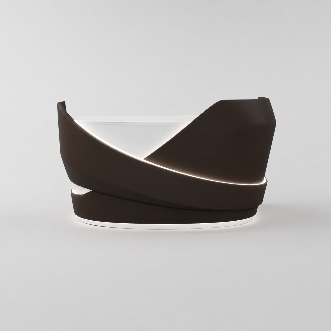 Dark Brown Reception desk featuring a luxury marble-effect worktop.