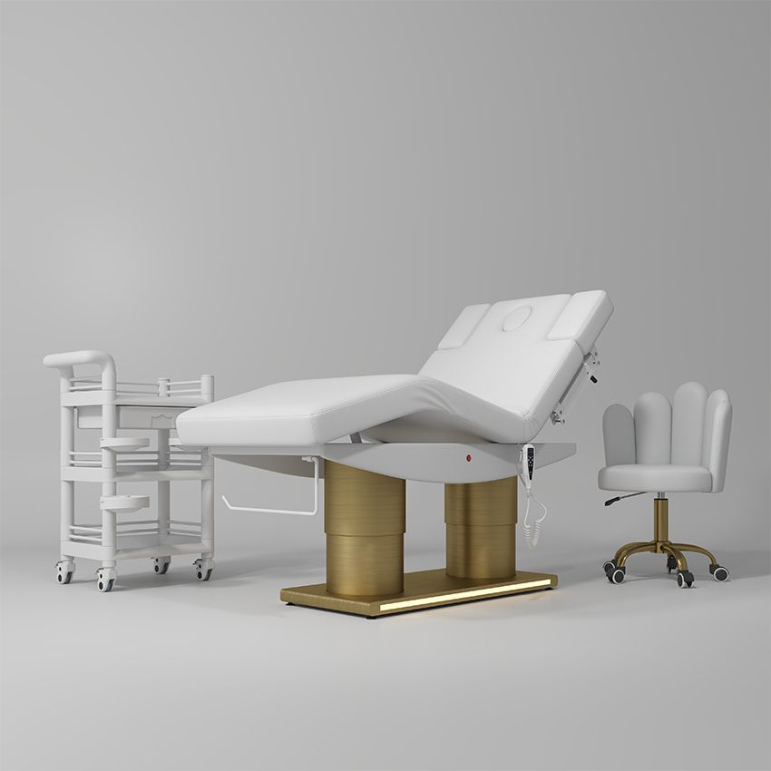 Adjustable Massage Bed White with Gold Base