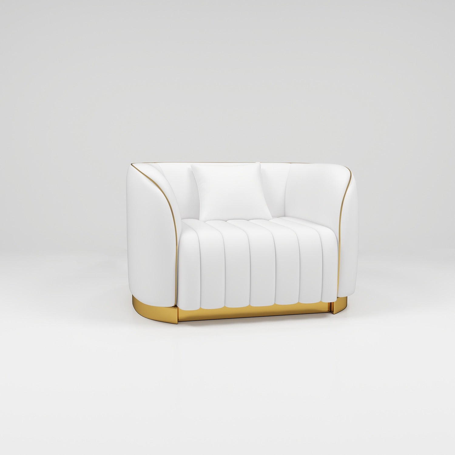 White vegan leather armchair with gold trim for salons