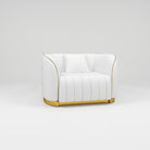 White vegan leather armchair with gold trim for salons