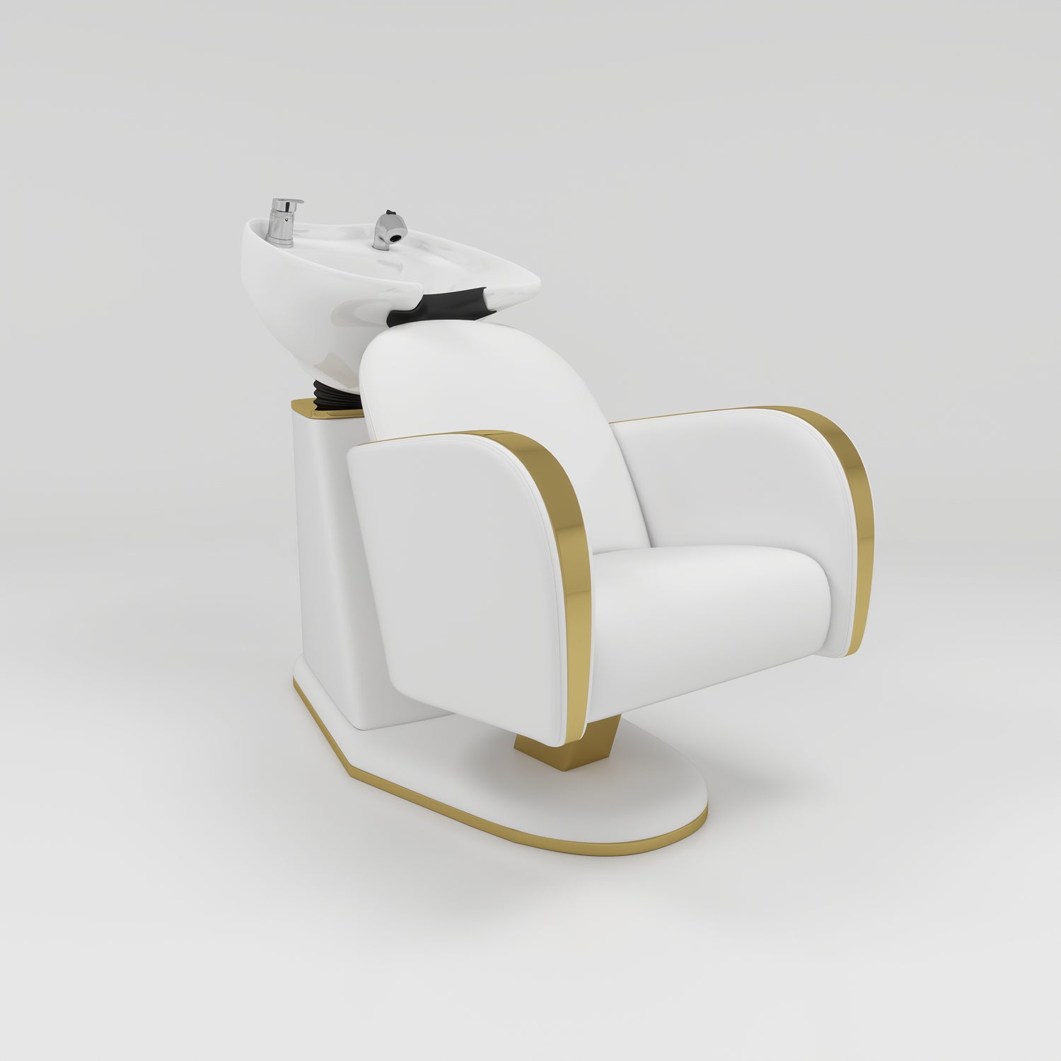 White Silcone Leather Shampoo Unit with Gold Trim