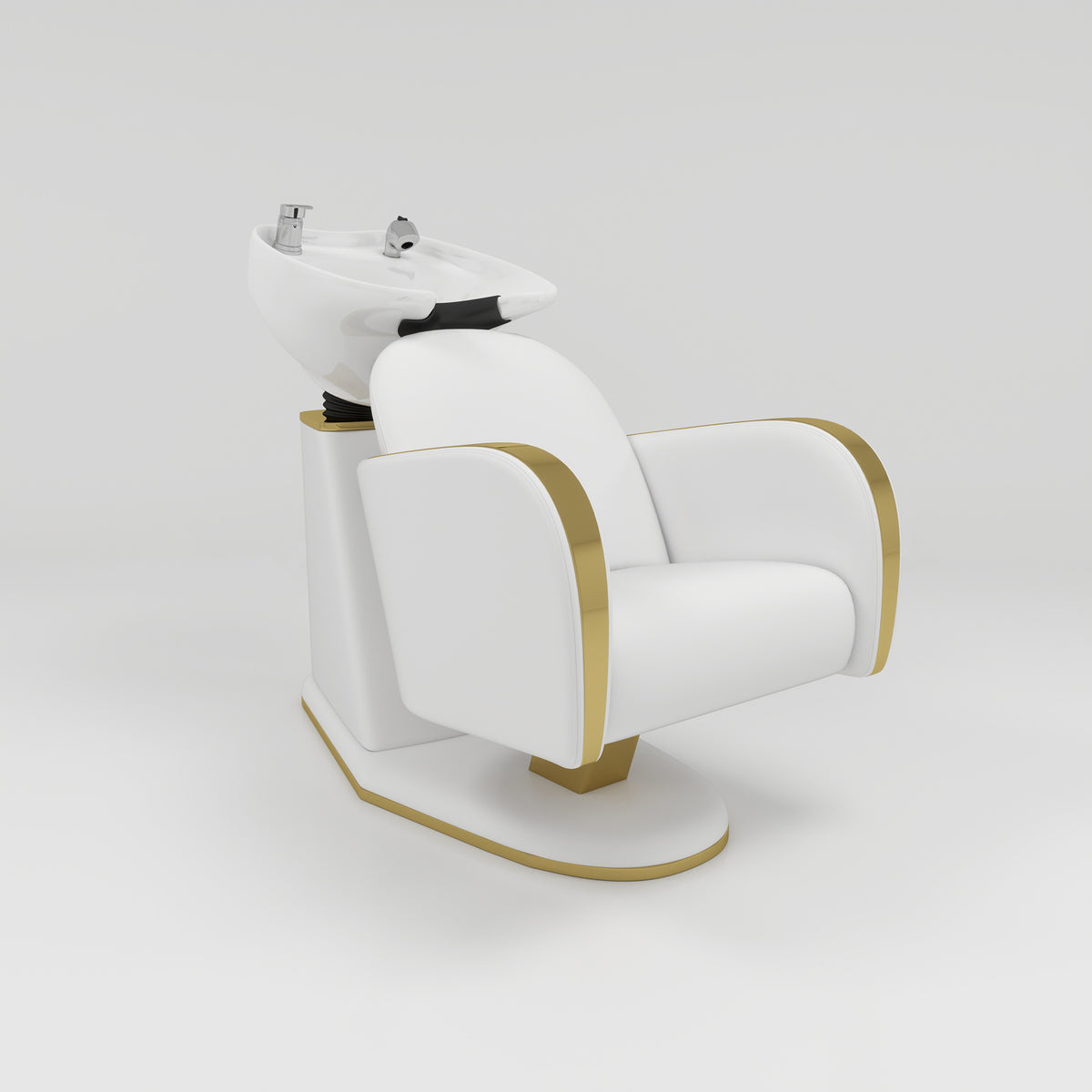 White Silcone Leather Shampoo Unit with Gold Trim