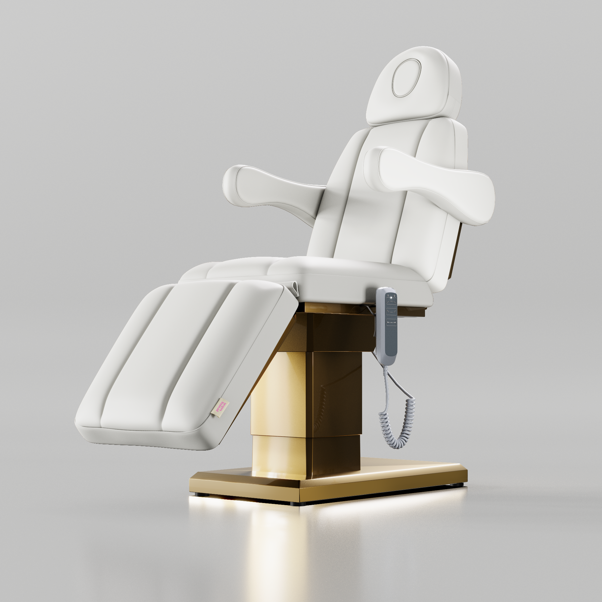 White with gold base electric salon bed 