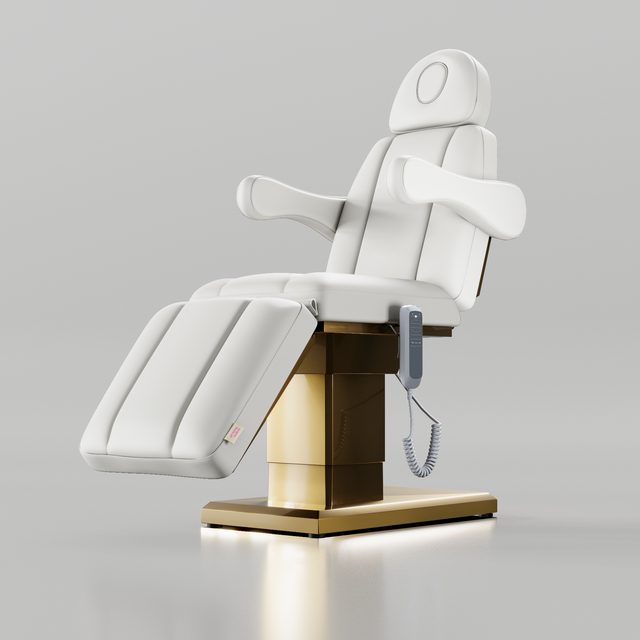 White with gold base electric salon bed