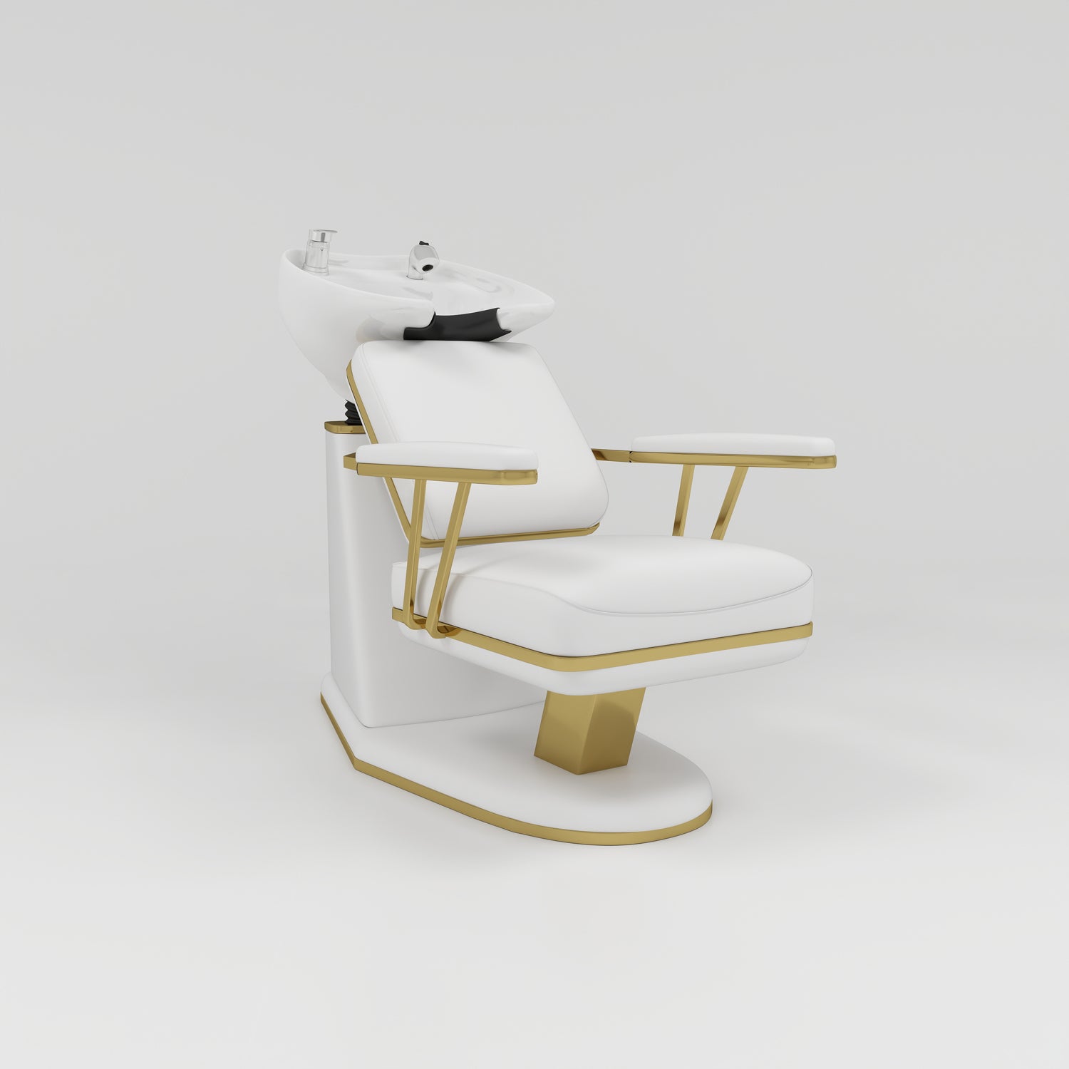 White and Gold Backwash Unit with Silver Taps