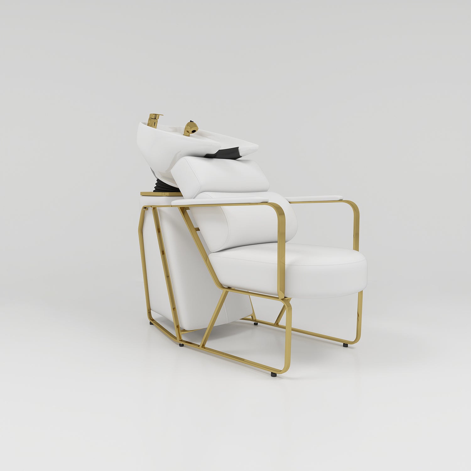 White Hair Chair with White Basin and Gold Frame