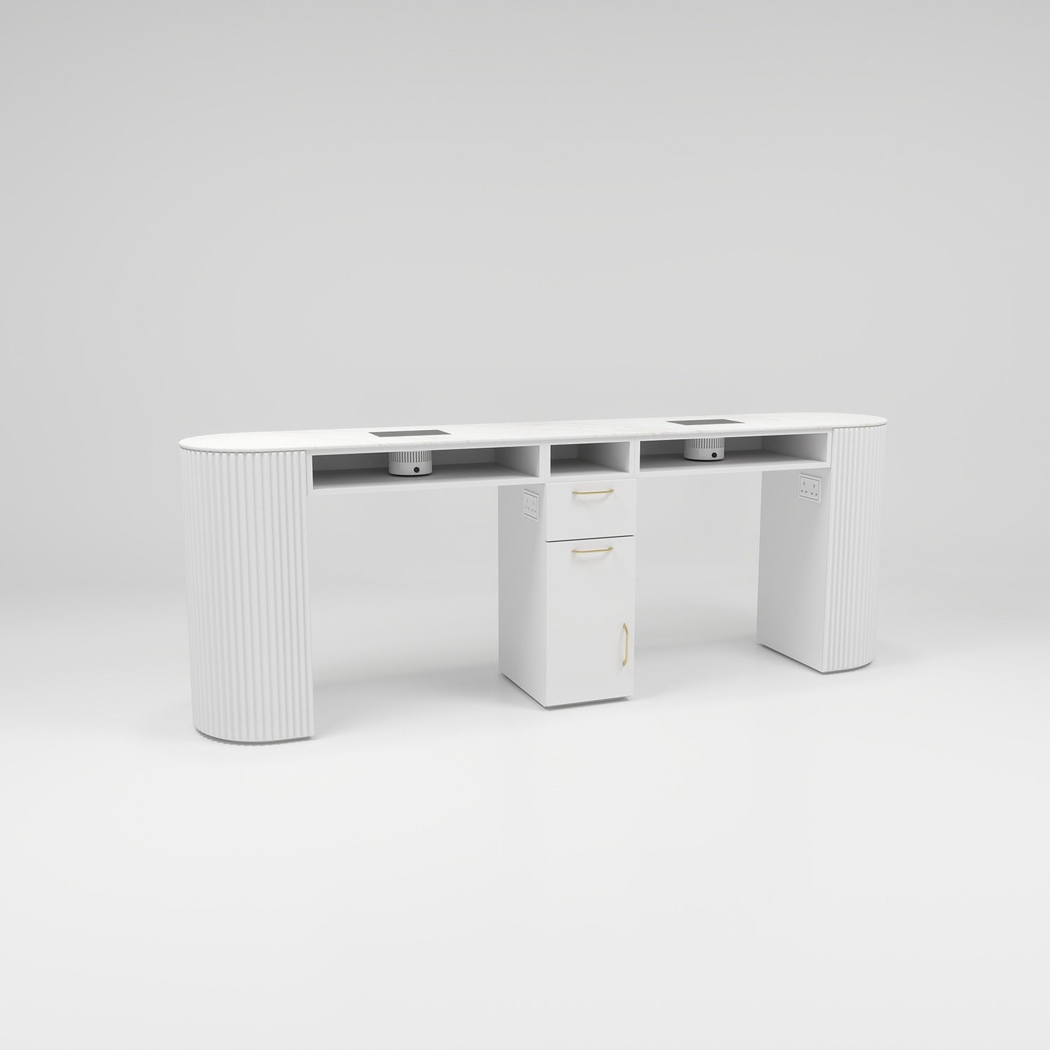 Curved nail desk in White with storge and gold handles