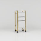 Hairdressing Trolley in White and Gold with Wheels and Hairdryer Holder